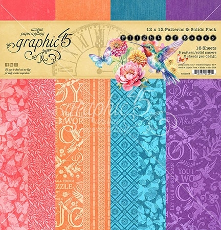 Graphic 45 Paper Pad 12x12" - Flight of Fancy / Patterns & Solids