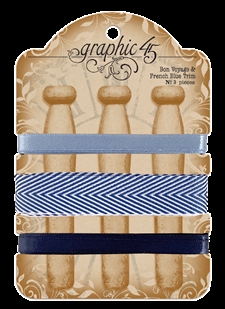 Graphic 45 Staples Embellishment Trims - Bon Voyage & French Blue